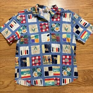 Vintage 1980s Act III Outdoor Gardening Floral Button Down Shirt Women’s XL
